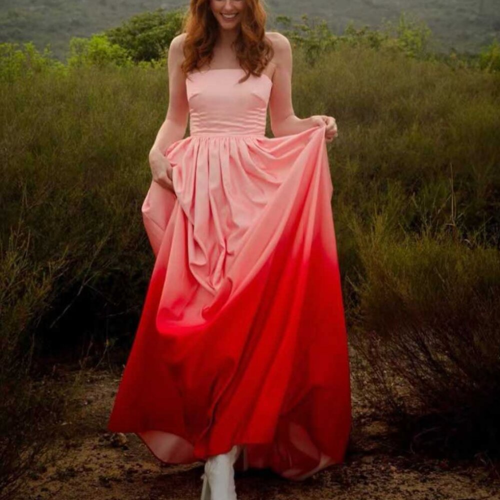 SAU LEE Revolve Teigen Gown Maxi Dress Sz00 Blush Red Ombre Event Party Cocktail - Picture 6 of 16